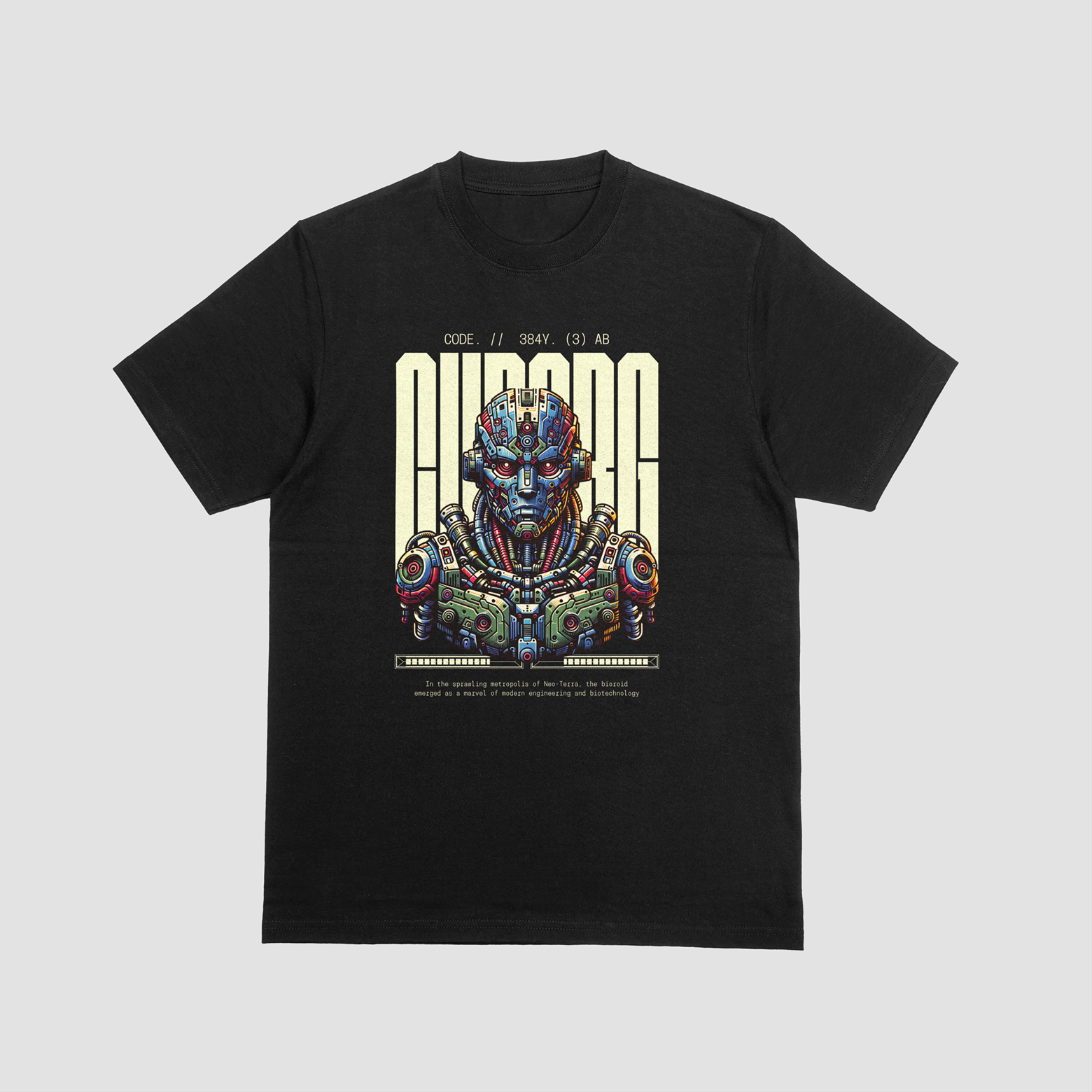 BIODROID — Futuristic Cybernetic Graphic T-Shirt - Black
