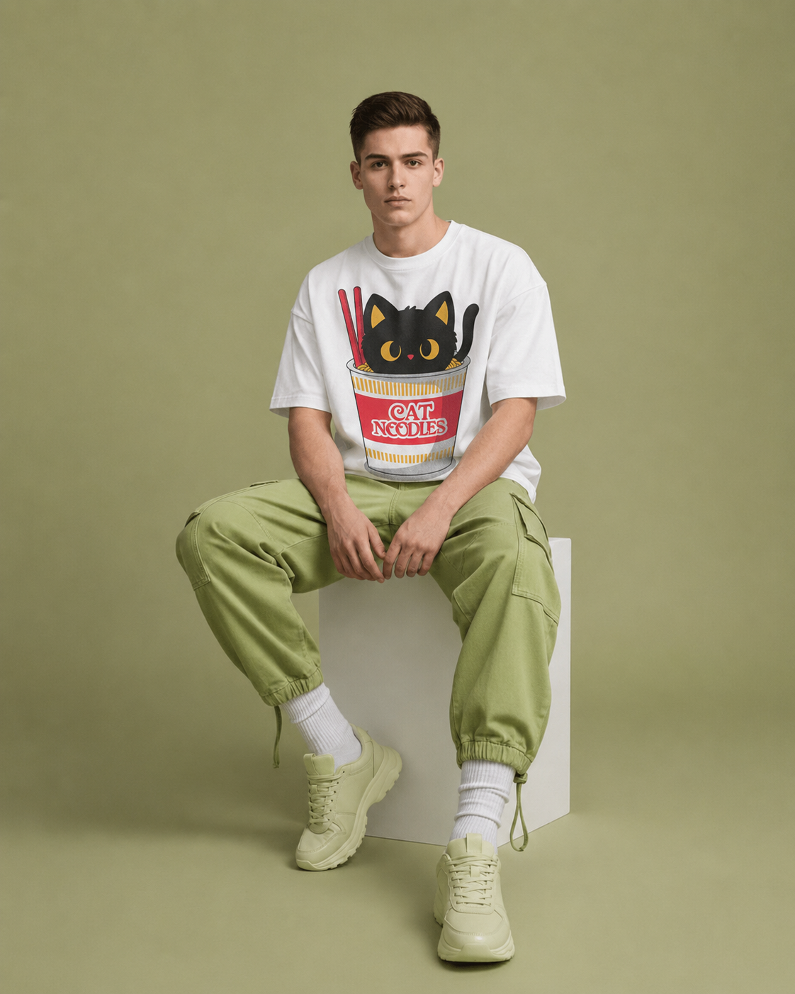 Cat Noodles Graphic Tee – Cute Anime-Inspired Cat Ramen Shirt