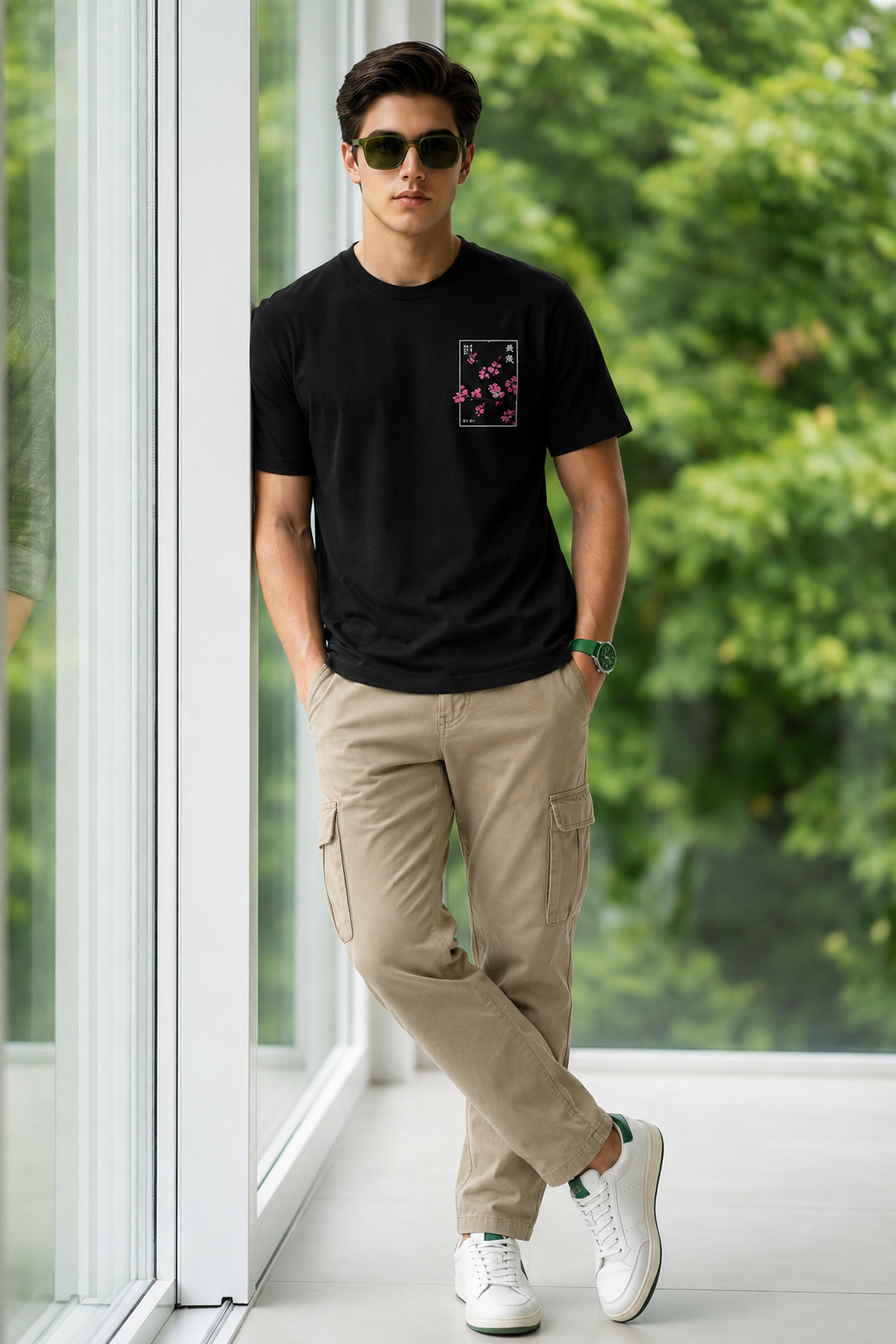 Sakura Drift Pocket Tee – Black
