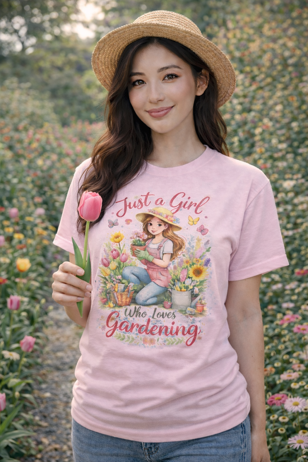 Just a Girl Who Loves Gardening – Floral Graphic Tee