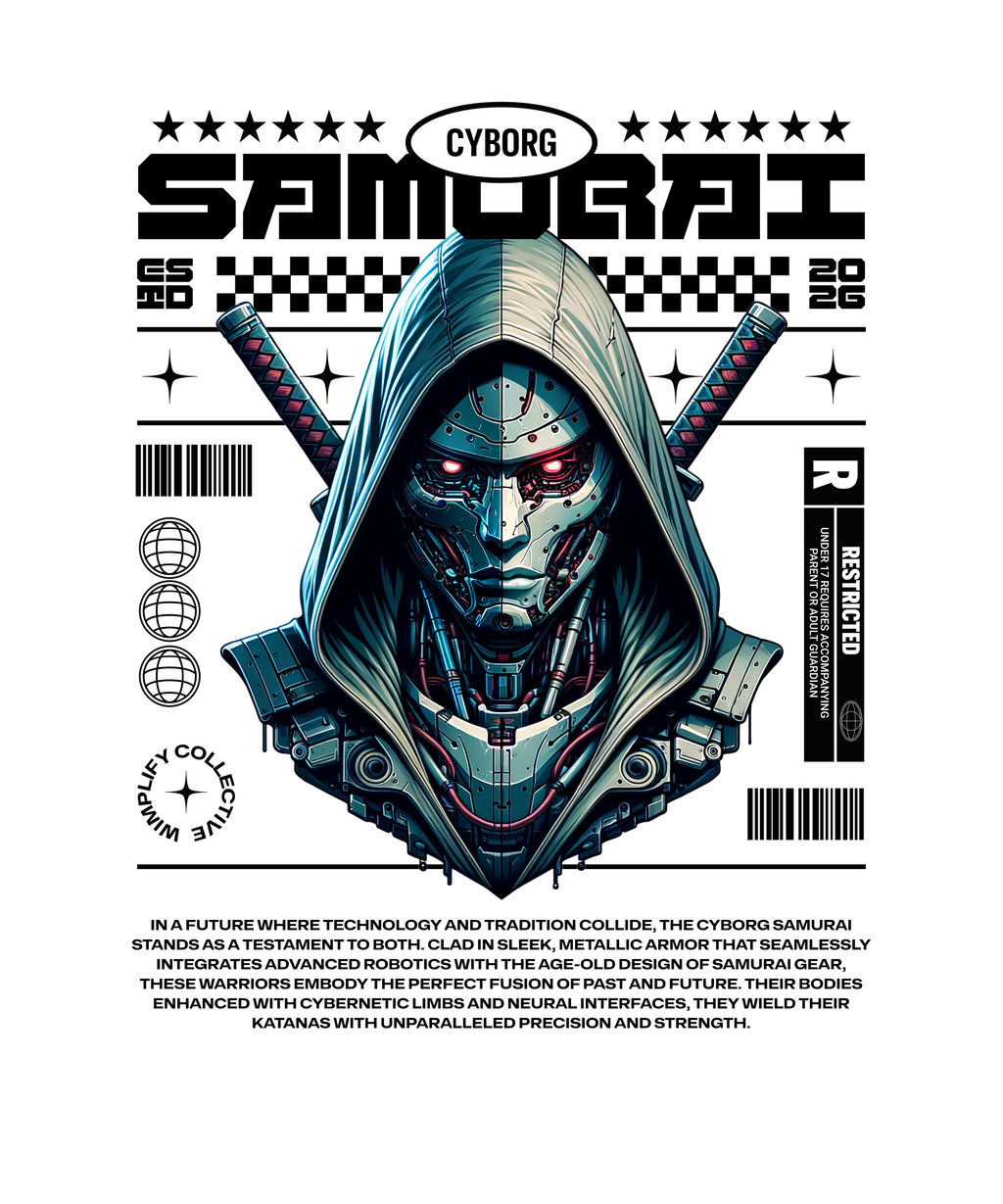 Cyborg Samurai — Futuristic Warrior Graphic T-Shirt - White