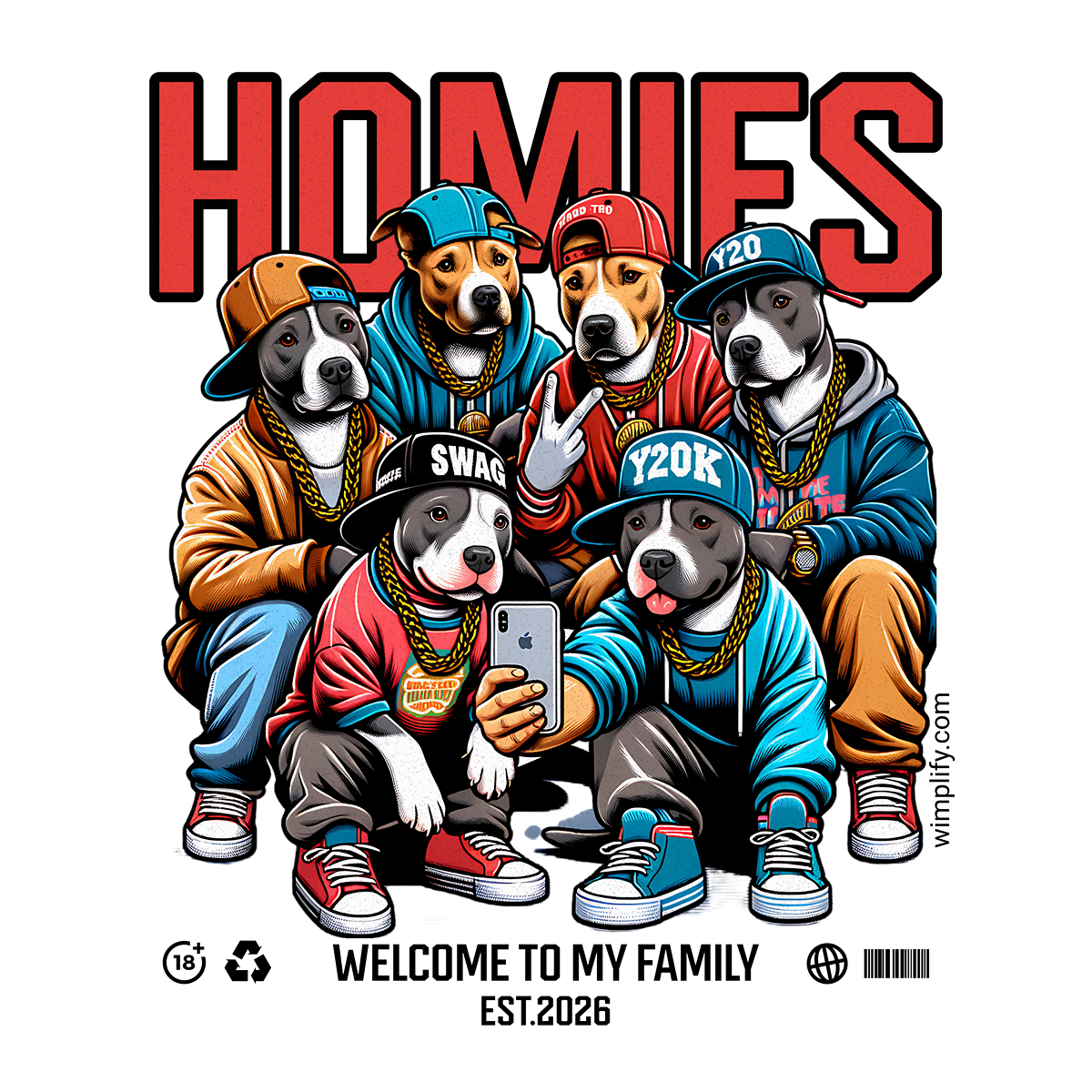 Homies Dog Squad Graphic T-Shirt | Hip Hop Streetwear Dog Lover Tee