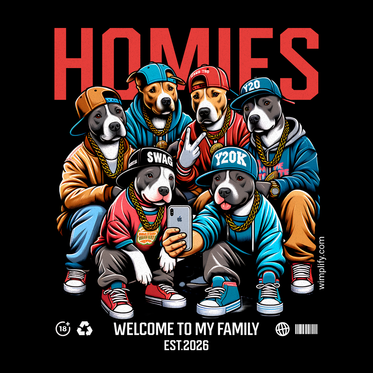 Homies Dog Squad Graphic T-Shirt | Hip Hop Streetwear Dog Lover Tee