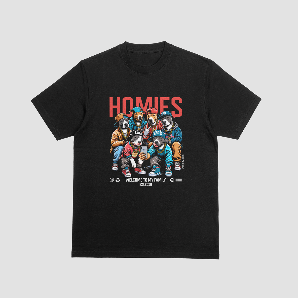 Homies Dog Squad Graphic T-Shirt | Hip Hop Streetwear Dog Lover Tee