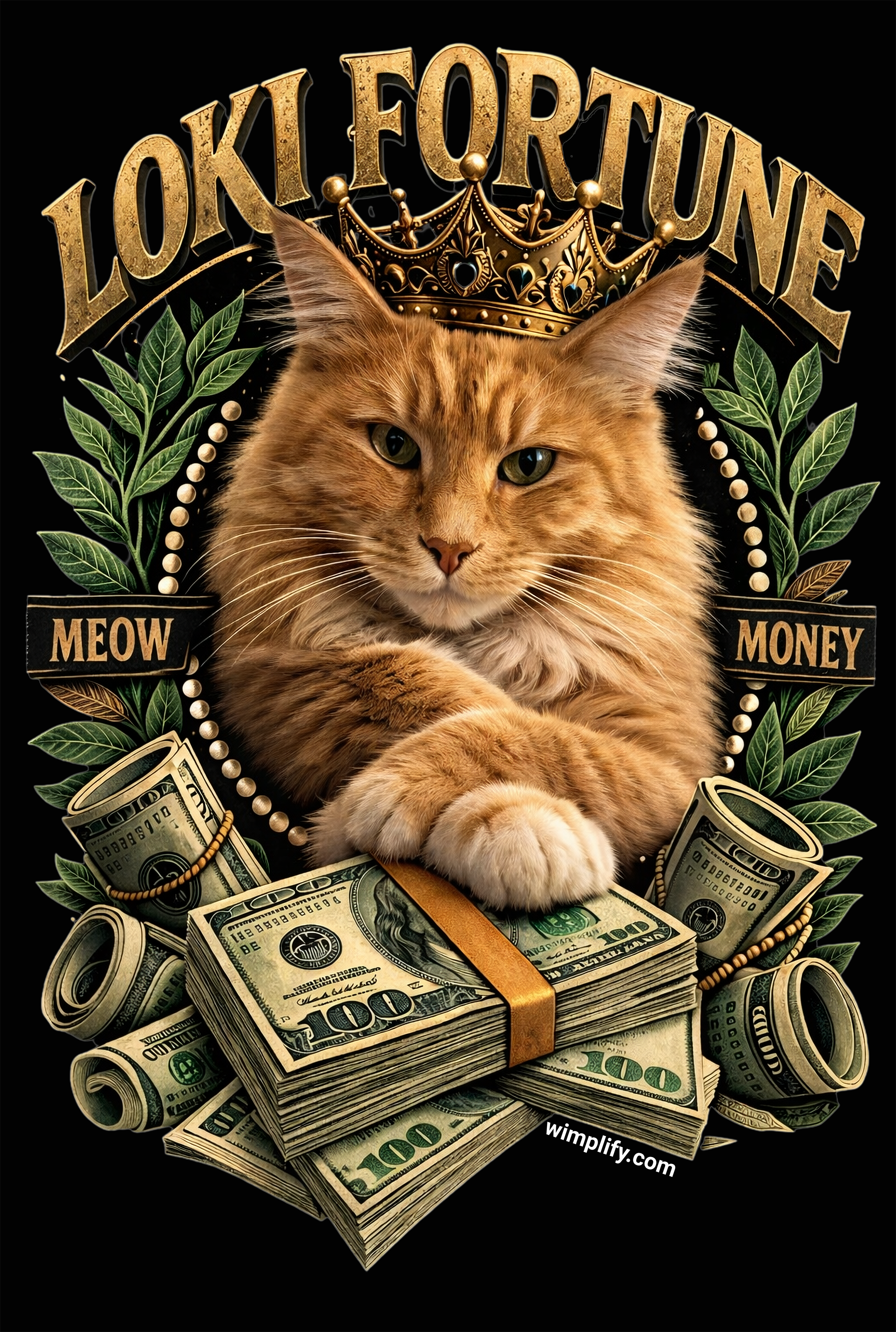 LOKI FORTUNE – Meow Money Premium Graphic T-Shirt (Customized upon customer request)
