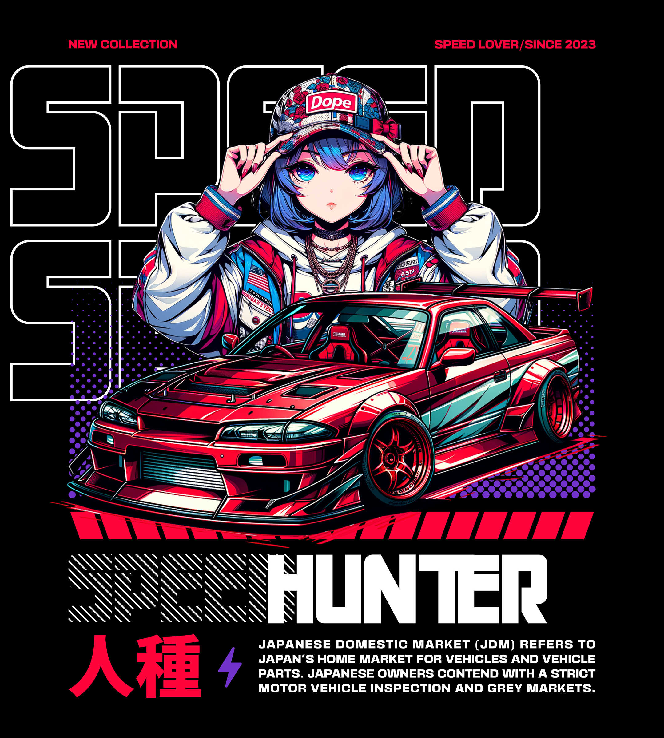 Speed Hunter Graphic T-Shirt — JDM Street Racing Anime Edition