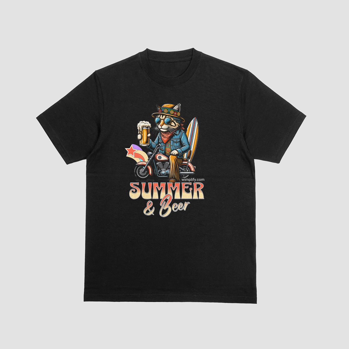 Summer & Beer – Cat Rider Graphic T-Shirt