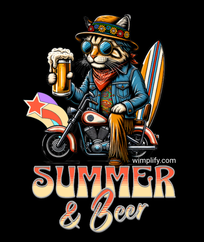 Summer & Beer – Cat Rider Graphic T-Shirt
