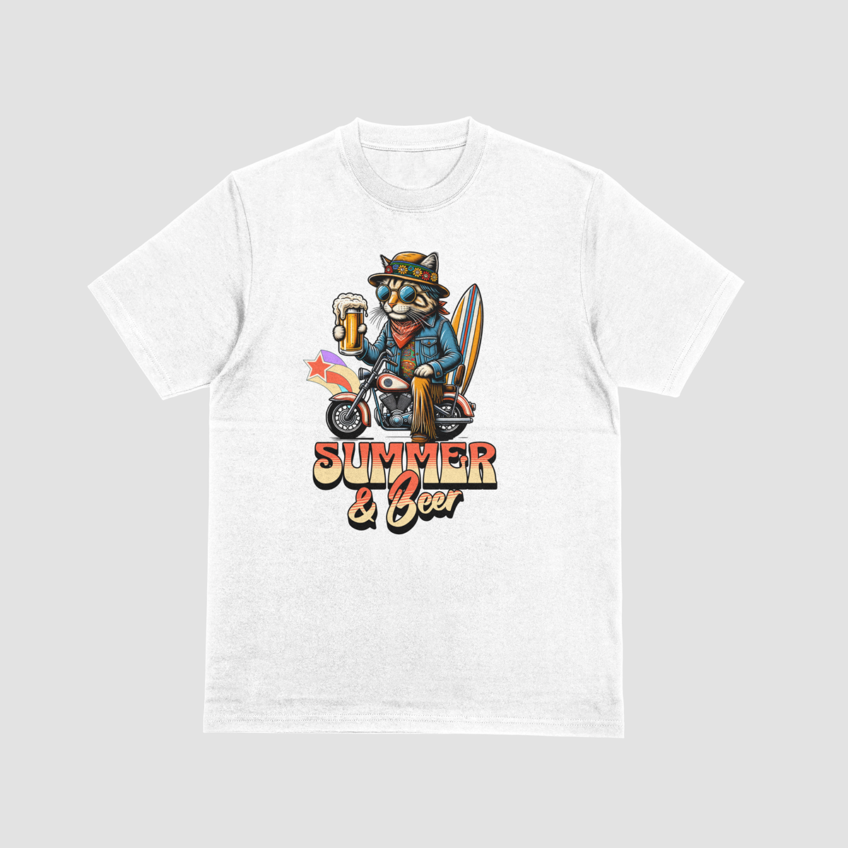 Summer & Beer – Cat Rider Graphic T-Shirt