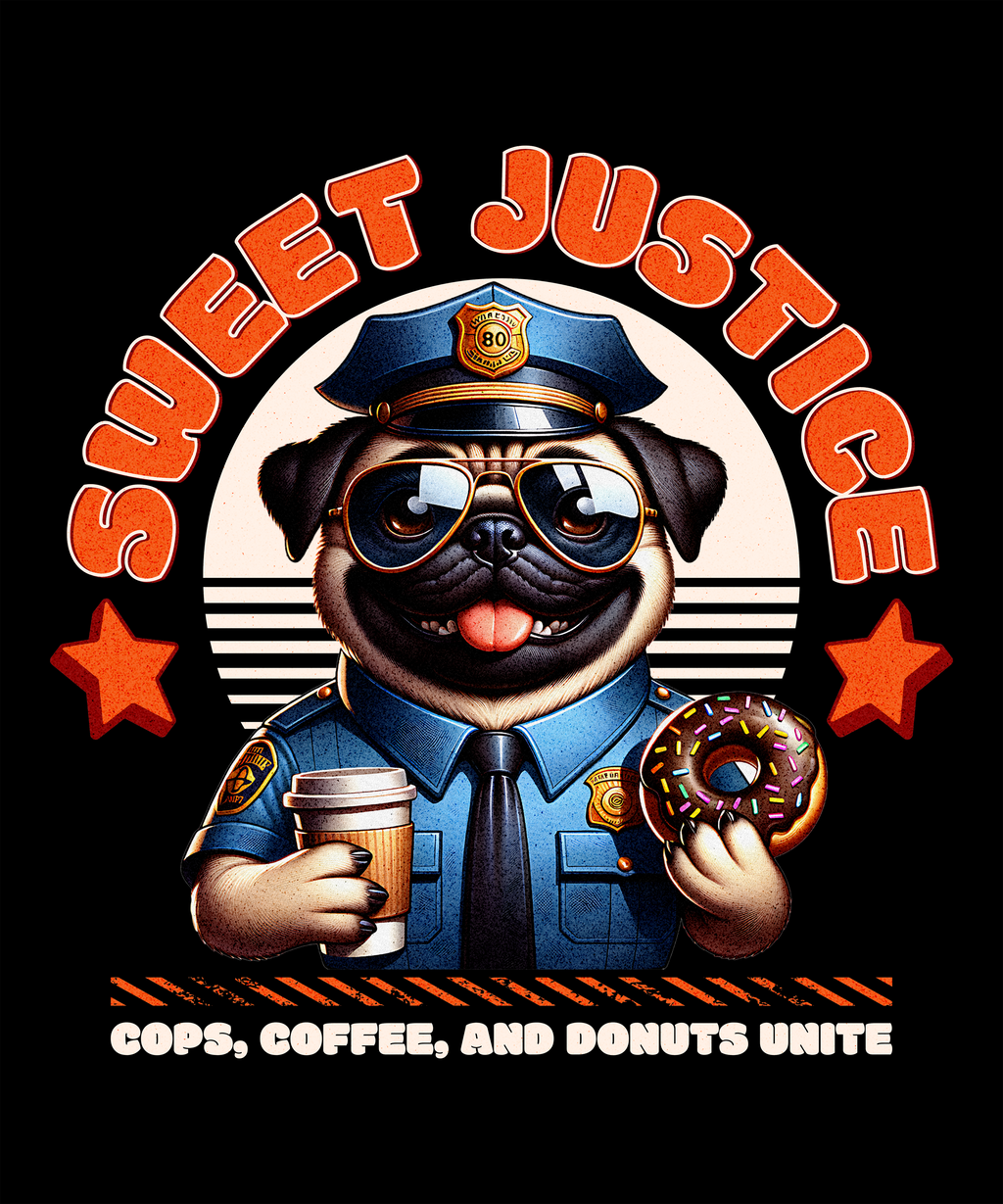 Sweet Justice — Funny Police Pug Graphic T-Shirt